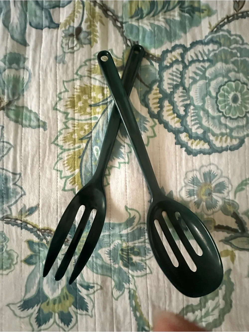 Teal Melamine Slotted Spoon and Fork Kitchen Utensil Set